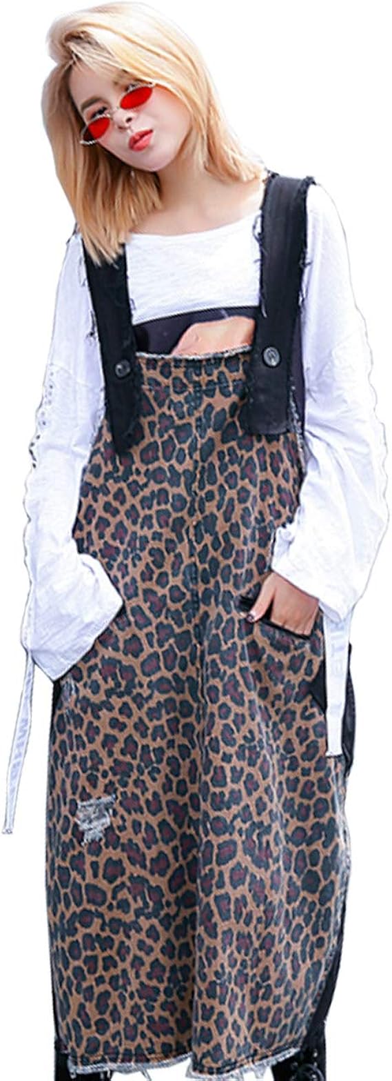 Amazon 大きいサイズ レディース サロペットスカート レオパード デニムワンピ ジャンパースカート Ll 3l 4l 5l 6l T ブラウン 大きいフリーサイズ スカート 通販