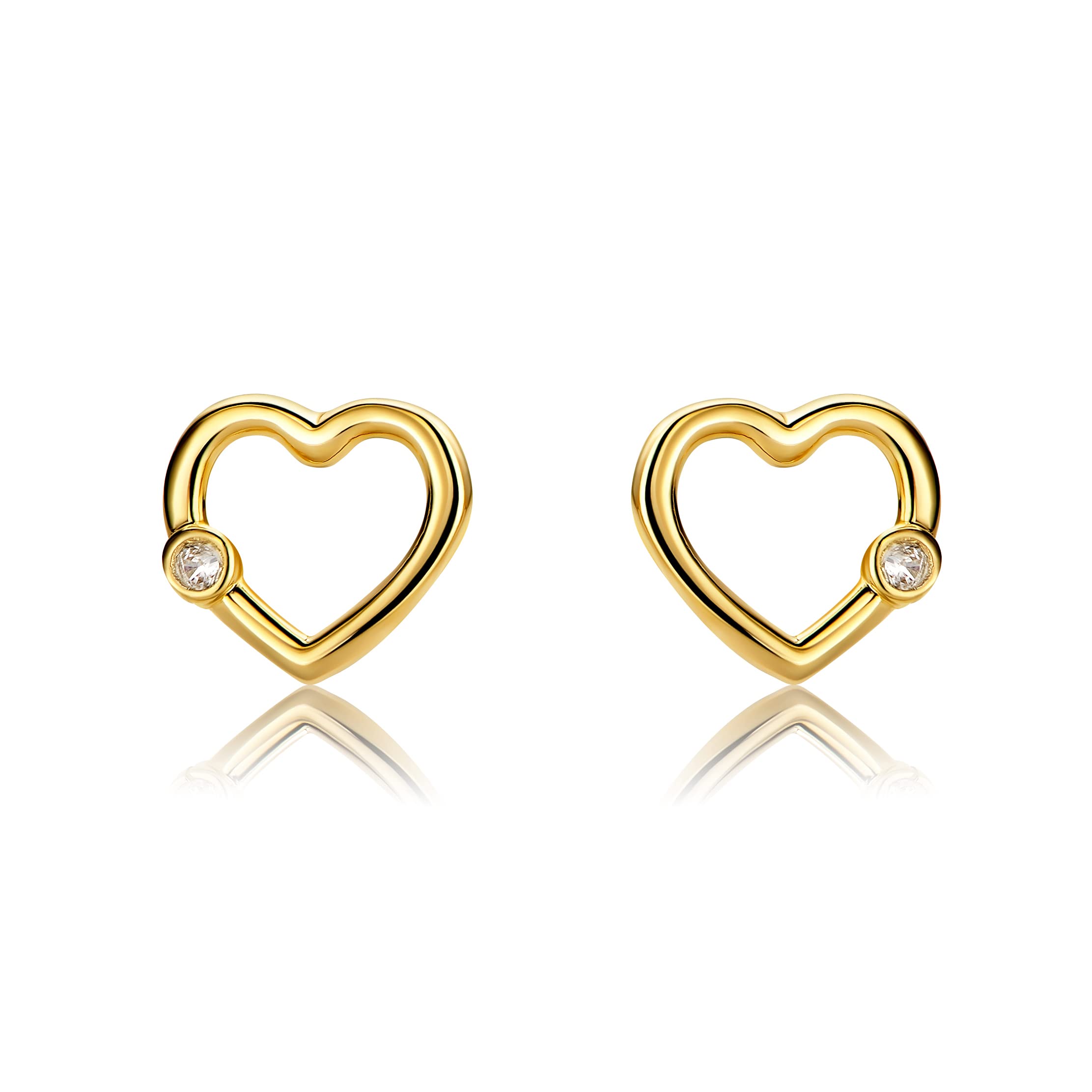 ESG-0078 Stud Earrings 14 Carat 585 Little Love Open Heart with Zirconia Italian Earrings Yellow Gold