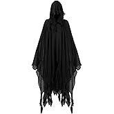 Fourluoo Halloween Grim Reaper Costume Halloween Hooded Cloak Cosplay Costumes for Adult Medieval Renaissance Cape