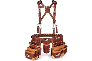 Ap-Leather Pro-302 Premium Oil Tanned Leather Tool Belt with Suspender, Carpenter Tool bag | Tool Belt 29 Pockets Tool Pouch 