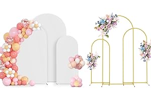 LPHIANX Arch and Cover Backdrop Bundle,Metal Arch Stand and Cover Set,4 5 6 ft Arch Stand with White Arch Backdrop Cover,Backdrop Stand for Parties Wedding Birthday Baby Shower