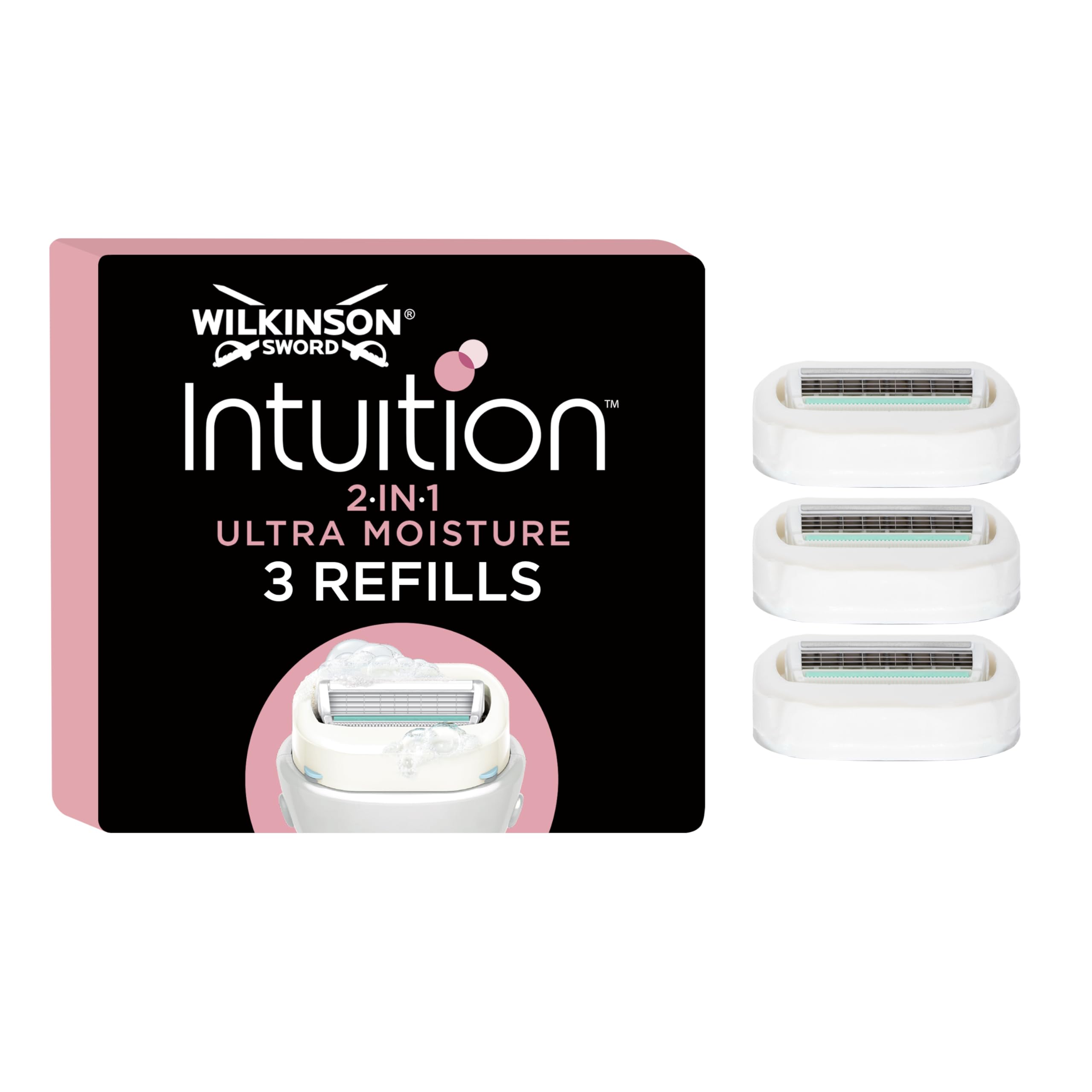 Wilkinson Sword Intuition 2-in-1 Ultra Moisture Women’s Razor Blades, Hair Removal, Touch of Shea Butter, Shavers for Routine Grooming, 3 Refill Pack