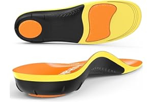 BestHalo Plantar Fasciitis Insoles - High Arch Support Inserts, Gel Cushion, Relief for Flat Feet - 220+ lbs Orthotics Insoles Ideal for Work Boots (Orange, Men 9-10.5 | Women 10-11.5)