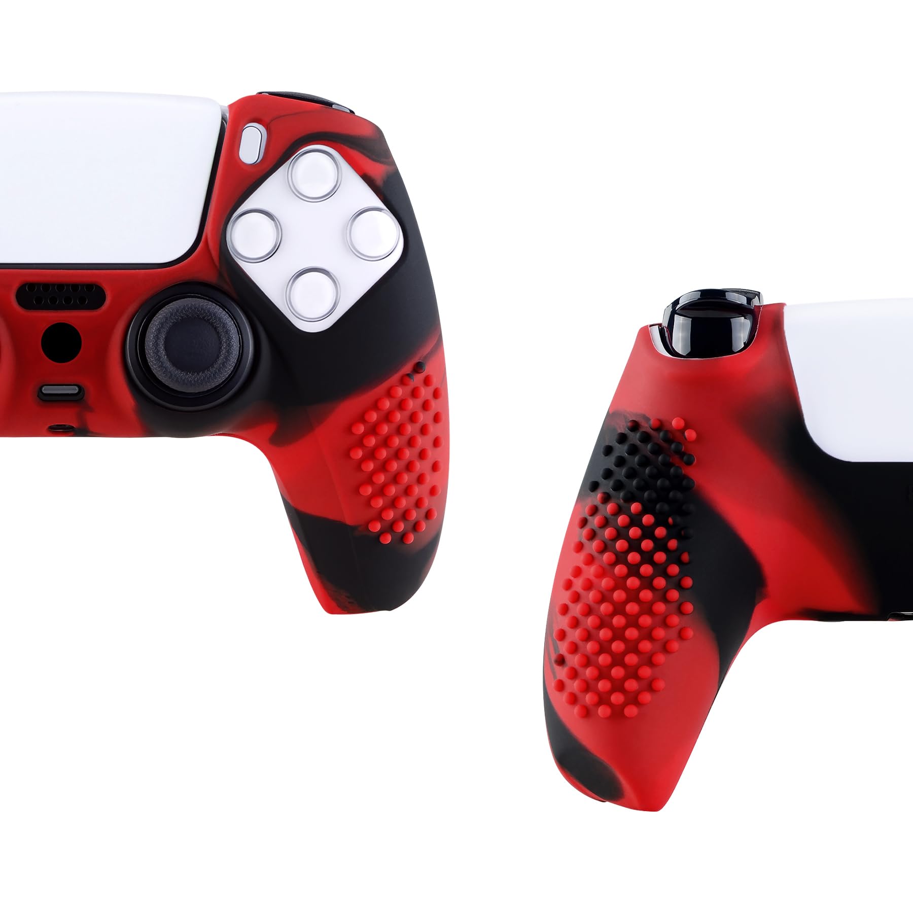 eXtremeRate PlayVital 3D Studded Edition Anti-Slip Silicone Cover Skin for ps5 Controller, Soft Rubber Case Protector for ps5 Wireless Controller with Thumb Grip Caps - Red & Black