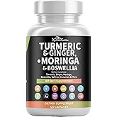 Moringa Pills with Turmeric, Boswellia, Ginger, Ashwagandha, Quercetin, Cinnamon, Tart Cherry, Garlic, Nettle & Holy Basil Herbal Extract Supplement – Plant-Based – 120 Capsules