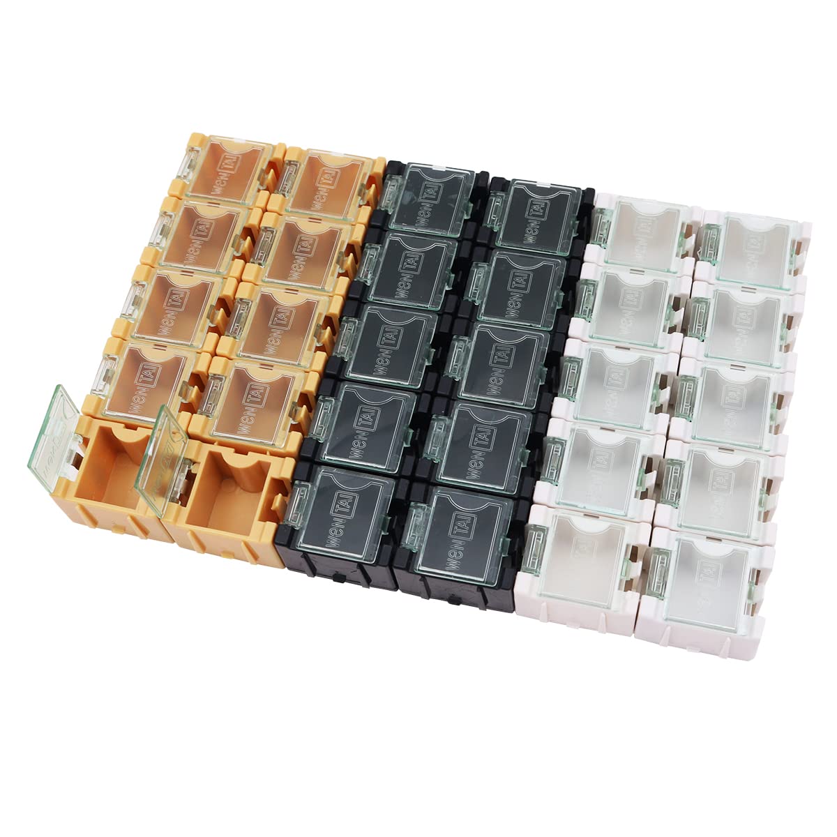 Tiardey 30Pcs SMD SMT Resistor Capacitor Box Organizer,Clear ABS Detachable Organizer Container For Electronic Components Jewelry Storage - White Yellow Black