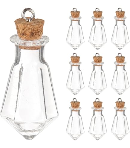 10 Pieces Hourglass Shaped Small Glass Bottle Mini Sandy Clock Glass Vial Pendant Necklace Charms (Bronze Lace Cap