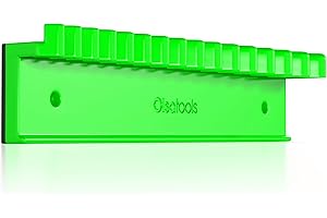 Olsa Tools Magnetic Wrench Organizer, Green - 15 Slot Wrench Holder Rack - SAE and Metric Wrench Storage Rail for Toolbox or Wall - Scratch Free Rubberized Magnetic Base - Part: 1875