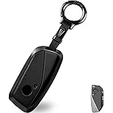 OLLEN Metal Key Fob Cover, Fit for BMW 2023 2024 2025 2026 New 5/7 Series 740i 760i X1 X2 X3 X5 X6 X7 XM I5 I7 IX IX3 etc, Full Protection Key Case with Zinc Alloy Keyring, Black