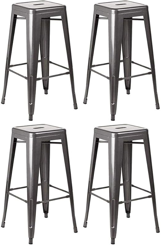 BAR STOOL Industrial Gunmetal Grey Metal Bar Stools Set Of Four