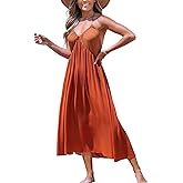 CUPSHE Women's Casual Sleeveless Swimsuit Cover Up Long Dress Halter Backless Beach Vacation Dresses