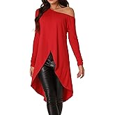 Seta T Women's High Low Tops One Shoulder Long Sleeve Asymmetrical Top Fall Tunic Shirts Casual Blouse