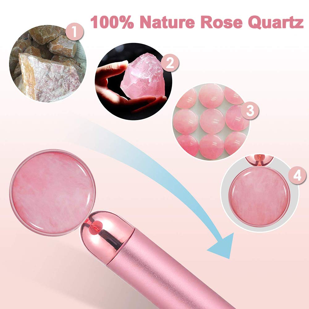 2-IN-1 Jade Roller Face Massager, Electric Nature Rose Quartz Beauty Bar Facial Roller Kit, Arm Eye Nose Massage Stone for Face Lift,Anti-Aging,Anti-Wrinkles,Skin Tightening,Face Firming: Beauty