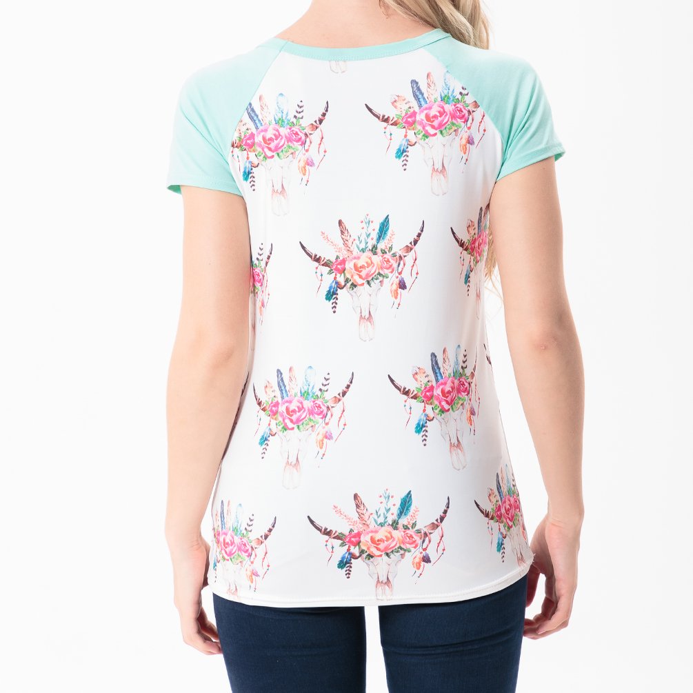 ENJOYNIGHT Women Casual Floral Printed Tops Blouse Short Sleeve T Shirt With Pocket (Large, Light Green)