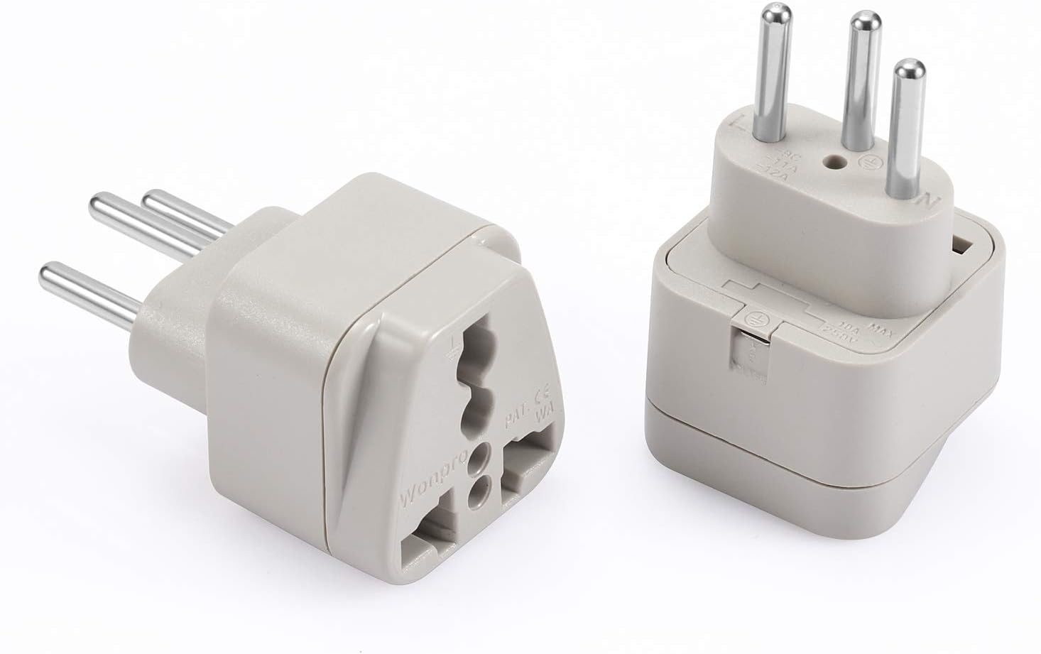 Wonpro Switzerland Travel Plug Adapter (Type J, Grounded) CE Certified 2 Pack