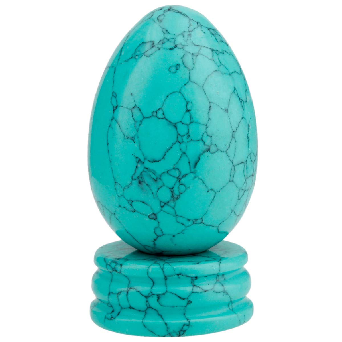 KYEYGWO Green Howlite Turquoise Carved Eggs with Stand, Healing Crystal Meditation Chakra Balancing Reiki Crafts Home Decoration