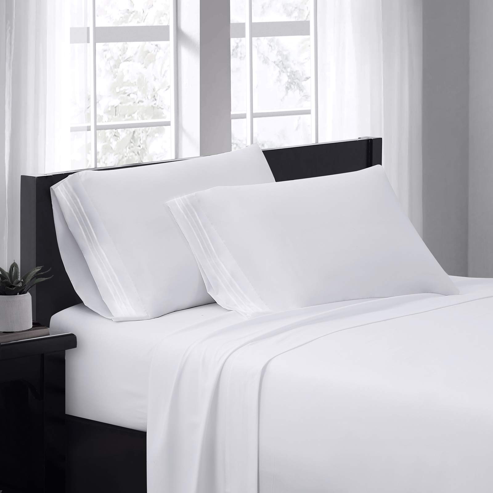 YIYEA King Size Bed Sheet Set - Machine Washable Hotel Bedding Soft Brushed Microfiber, Wrinkle Resistant Bedding Set - 1 Fitted Sheet, 1 Flat Sheet, 2 Pillowcase