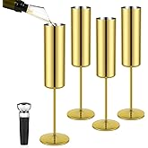 Qtencas 4 Pack Stainless Steel Champagne Flutes, Insulated Champagne Glasses Set of 4, 6oz Unbreakable Stemmed Champagne Glasses for Party Birthday Christmas Anniversary Wedding, Gold