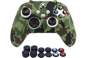 RALAN Camouflage Army Green Controller Skin for Xbox Series, Anti-Slip Silicone Controllers Cover Protector Case Compatible with Xbox Series S/X.(4 Cat Caps and 8 Black Pro Thumb Grip)