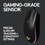 Logitech G203 Lightsync Gaming Mouse 8000 DPI 6 Programmable Buttons Black view 3