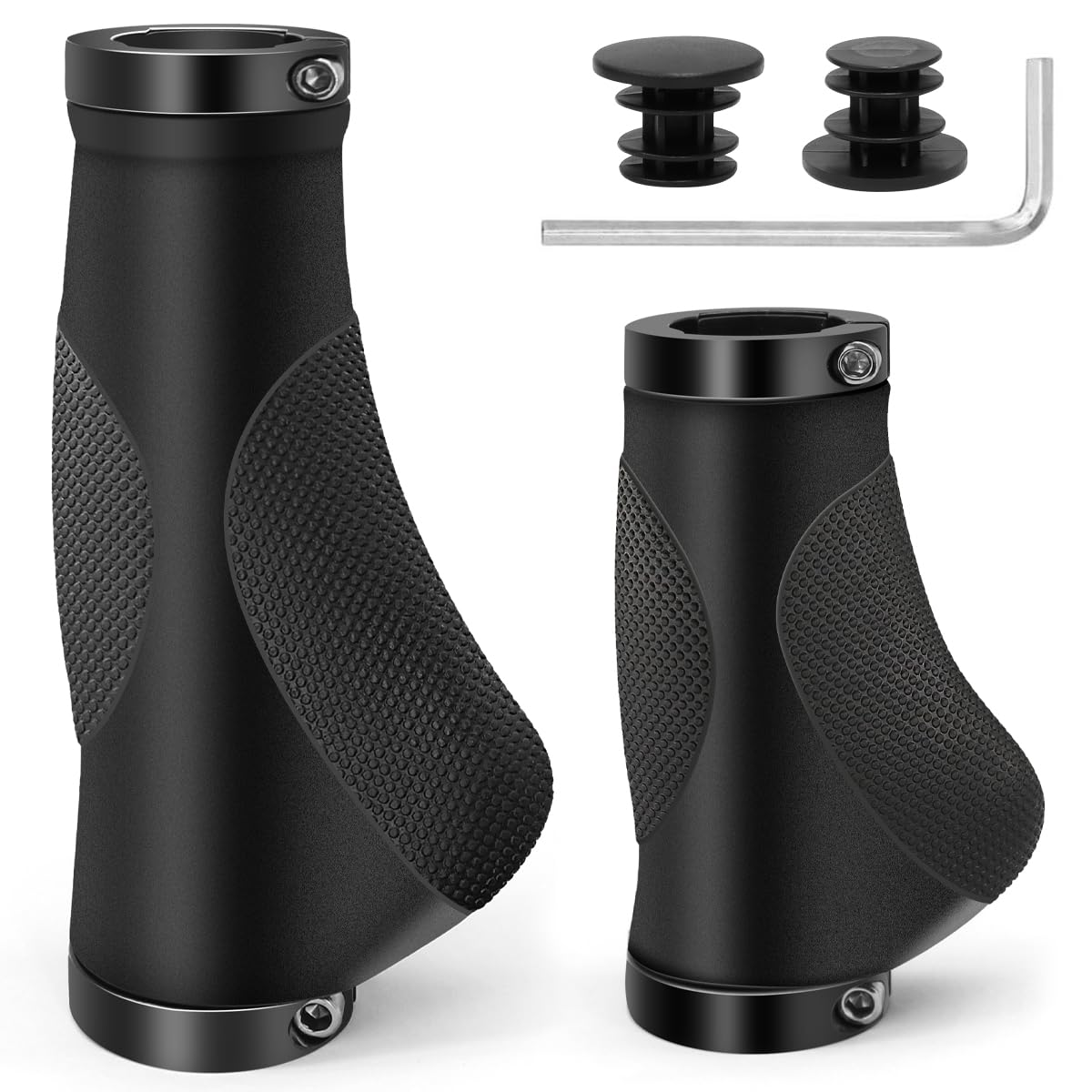 REETEE Bicycle Handlebar Grips Aluminium Screw Double Lock Bike Grips, Ergonomic Non-Slip Rubber Mountain Bike Handlebar Grips 22.2 mm Universal MTB Grips for Scooters/BMX (Black (130mm+93mm))