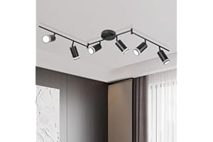 CANMEIJIA 6 Light Black Track Lighting Kit - LED Track Lighting Fixtures Ceiling, Modern Semi Flush Mount Ceiling Light for Kitchen, Bedroom, Living Room, Hallway