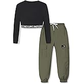 SANGTREE Girls Fall Winter Clothing Sets, Girls Long Sleeve Crop Top and Cargo Jogger Pants Outfit Set,4T-14 Years