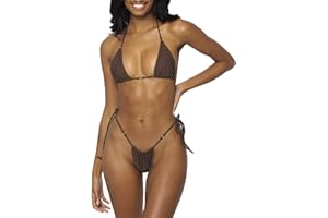 MIYOUJ Women Halter String Bikini Set Sexy Thong Cheeky Two Piece Swimsuits Solid Color Bathing Swimwear