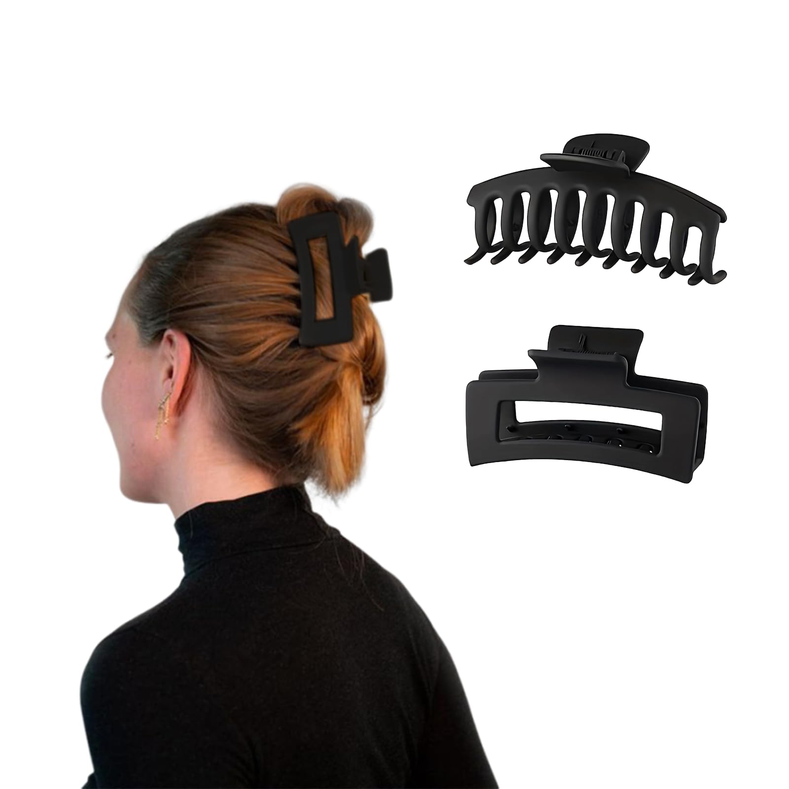 Acpetdr Hair Clips for Women Large Hair Claw Clips for Women Thin Thick Curly Hair,Strong Hold jaw clips, 2 Pack Black