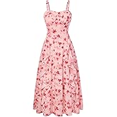 Belle Poque Sun Dresses for Women Spring Summer Floral Midi Flowy Spaghetti Ruffle Wedding Guest Tea Party Dress