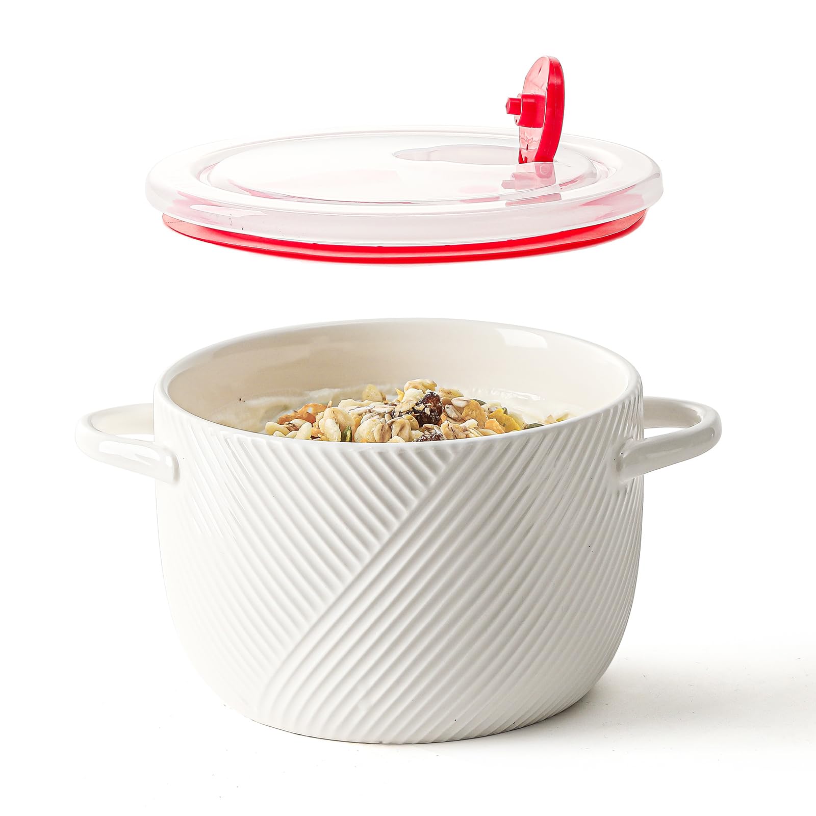 Photo 1 of Adewnest Ceramic Soup Bowl with Lid & Handle: 32 oz Large Kitchen Container for French Onion Meal Prep Cereal Ramen Oatmeal Dorm Living Single Serve Dinner Work Lunch Food Storage - White 1 PCSLPNO334925253