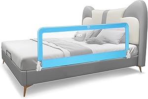 BABY JOY Bed Rails for Toddlers, 59'' Extra Long, Swing Down Bed Guard w/Safety Straps, Folding Baby Bedrail for Kids Twin, Double, Full Size Queen & King Mattress (Blue, 59-Inch)