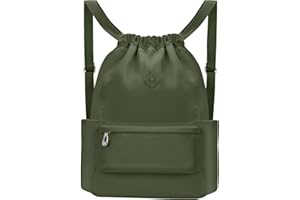 BAVELOE Drawstring Backpack with Wet Pocket Gym Backpack Water-Resistant Drawstring Bag Cinch String Bag for Women Men（Dark Green）