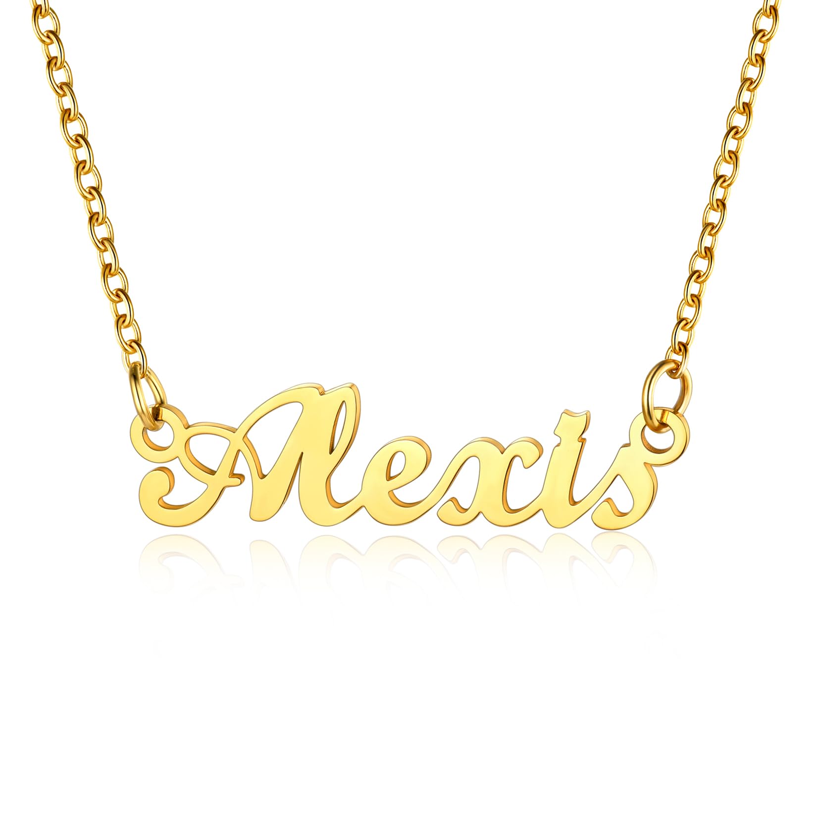 U7 Mens Name Necklace Alexis Gold Plated Pendant Personalised Jewellery Necklaces — image 1