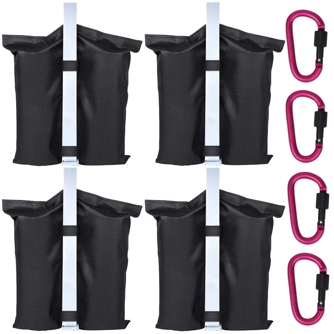 Feibmir 4 Gazebo Weights Bags and 4 Carabiners,Industrial Grade Heavy Duty Sand Bags with Buckle, Leg Weights For Pop up Canopy Tent and Sun Umbrella,Trampolines Weighted Feet SandBags