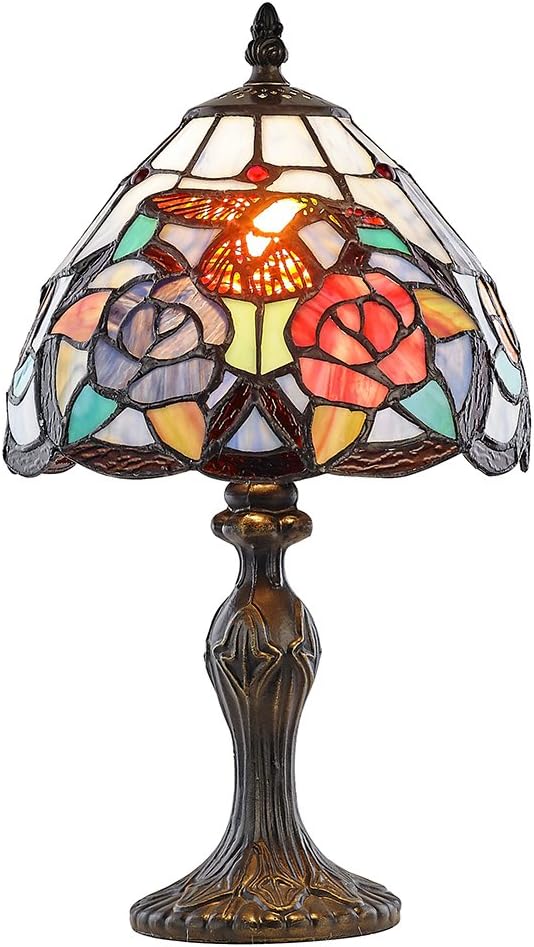 Humming Bird Tiffany Lamp with Colourful Stained Glass Shade by Happy Homewares, Multi-coloured, 36cm (H) x 22cm (W) x 22cm (D)