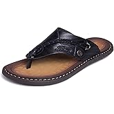 MXTSH Mens Flip Flops Casual Leather Home Sandals For Mens Rubber Sole Slippers