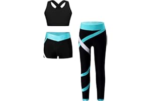 Hansber Kids Girla Dance Outfits Crop Top with Shorts Leggings 3 Pieces Outfits for Gymnastics Yoga Dancing