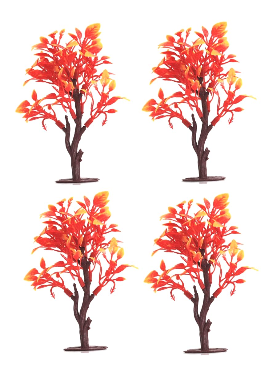 Photo 1 of 4PC Mini Artificial Trees – Autumn-Themed Plastic Plants (Approx. 3"-5.5") for School Projects, Cake Decorating, DIY Crafts & Model Scenery