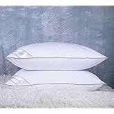 Eastwarmth King Size Goose Feather Down Bed Pillow 2 Pack for Sleeping 100% Cotton Cover Medium Firm Set of 2 King Size Gussted White