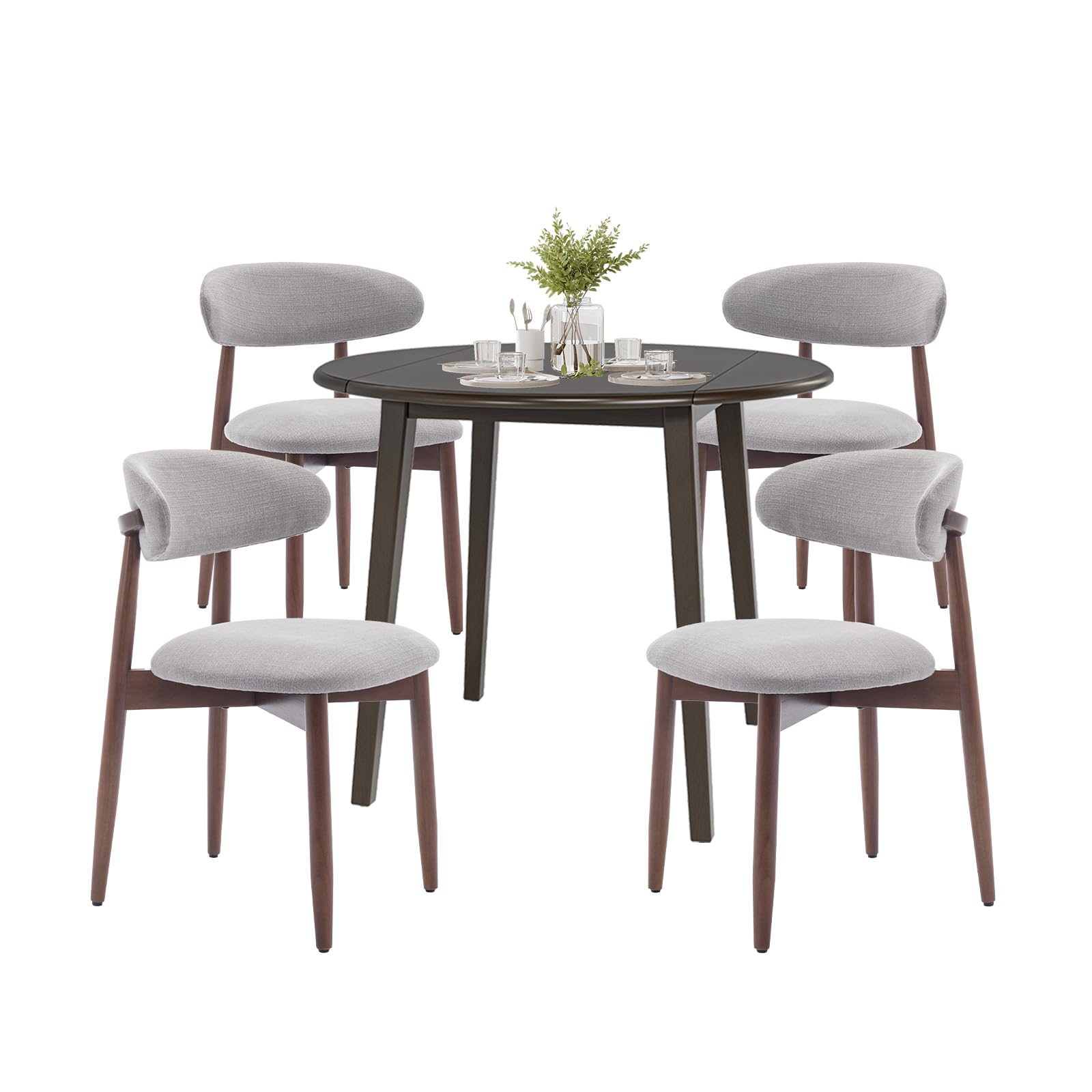 Photo 1 of ****JUST TABLE NO CHAIRS****COLAMY 35.8" Round Dining Table Set, Mid Century Expandable Folding Wooden Kitchen Table and Modern Upholstered Chairs for Dining Room, Saving Space (1 Table with 4 Chairs), Darkbrown + LightGrey