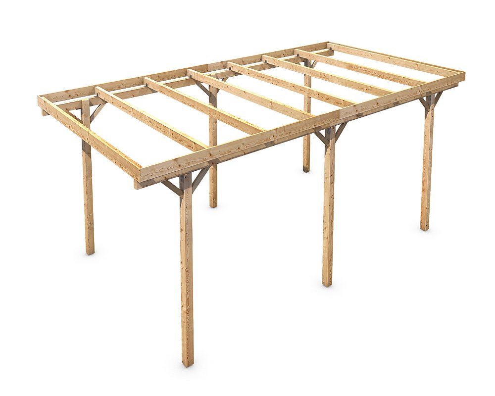 Freestanding Solid Wood Carport Flat Roof Kvh 3000x6000mm Stable