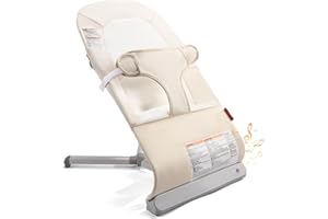 Tiny Marvels Baby Bouncer – Baby Bouncer seat, Infants Bouncy Seat with Music, Compact & Foldable, Machine Washable Seat Pad, Ideal for Newborns 0-9 Months, Max Weight 19.8lbs (Beige)