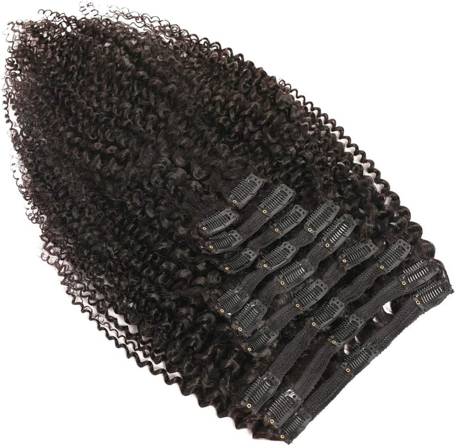 10 Pcs/Pack Brazilian Kinky Curly Clip Ins Human Hair Extensions 3C 4A Afro Kinky Hair Clips Natural Black Human Hair Clip In Thick Soft 8A Brazilian Remy Hair 120g (20 inch, Kinky Curly)