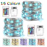 BOHON LED Fairy Lights Battery Operated 2 Pack Multi Color Changing String Lights with Remote, 16 ft 50 LEDs Decorative Siler Wire Lights for Bedroom Wedding Party Indoor Party(RGB)