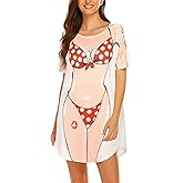 Ekouaer Women's Bikini Shirt Cover Up Short Sleeve Cute Bikini Print Cover-Up Baggy T Shirt Dress Fun Wear