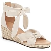 LAICIGO Womens Espadrilles Wedge Sandals Back Zipper Closure Open Toe Platform Ankle Strap Summer Dress Shoes with Bow