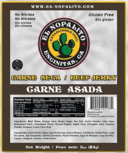 El Nopalito Beef Jerky – Cattle Sourced from CA - Gluten and Nitrate/Nitrite Free High Protein Snack - Made in the USA - Carne Asada