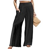 TARSE Women Linen Palazzo Pants Wide Leg Summer Boho High Waist Casual Lounge Pant Beach Travel Vacation Outfits