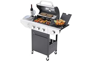 Endark 3+1 Burner Propane Gas Grill, 37,000 BTU Stainless Steel Outdoor Grill, Side Burner - Enameled Cast Iron Grates, Built